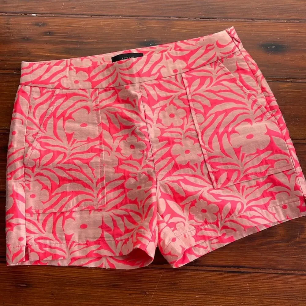 J. Crew botanical plumeria relief print jacquard side zip hi rise dress shorts 2